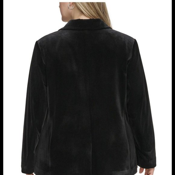 Calvin Klein Velvet Blazer Jacket Women's Plus Sz 22W Black One-Button Lined - Picture 9 of 15